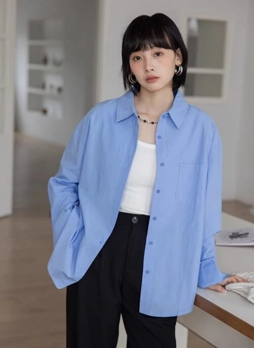 Light Blue Oversized Long Sleeves Shirt | Kim Mi Kyung – The Potato Lab