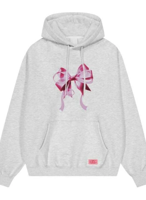Light Grey Ribbon Print Hoodie | Yuna - ITZY