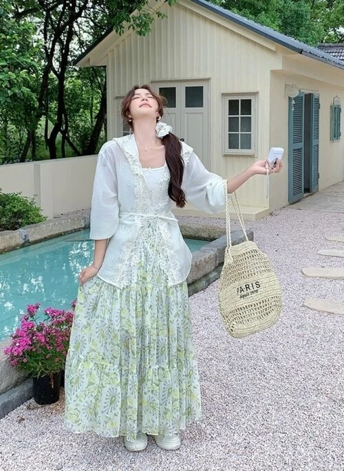 Lightweight Floral Hooded Sun Protection Skirt Set