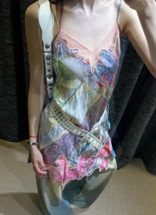 Multicolored Mosaic-Print Irregular Hem Dress | Jisoo – BlackPink