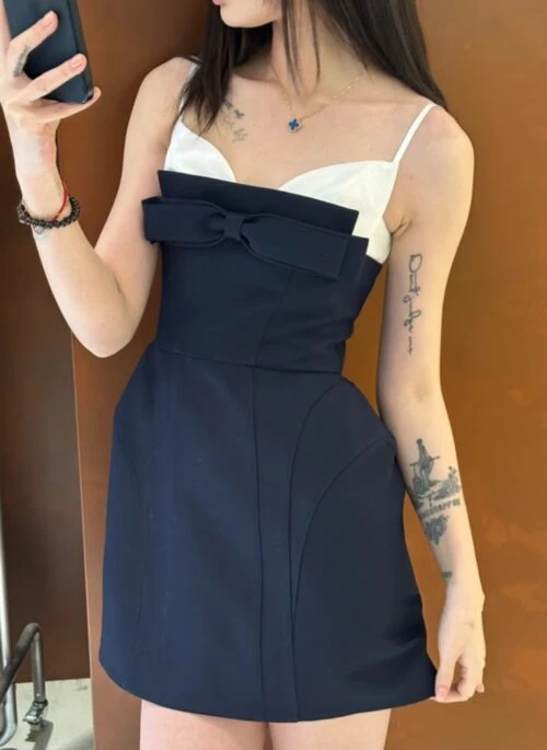 Navy Blue Overlay Bow-Front Dress | Ningning – Aespa