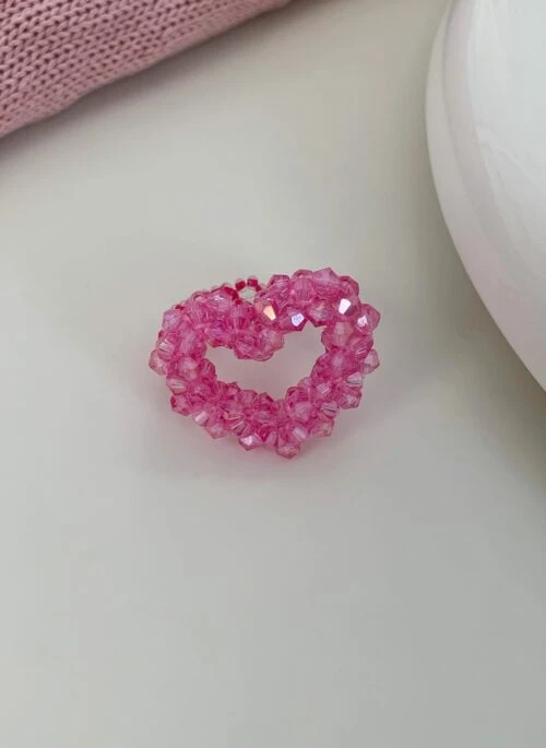 Pink Crystal Heart Beads Ring | Yeji – ITZY