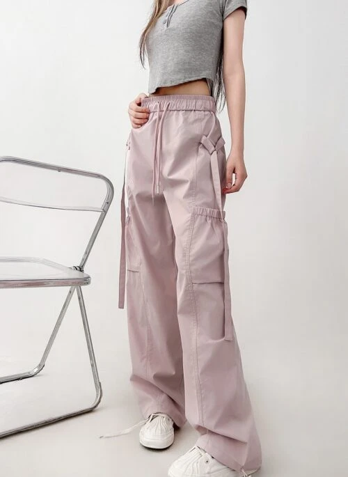Pink High Waist Casual Quick Dry Cargo Pants