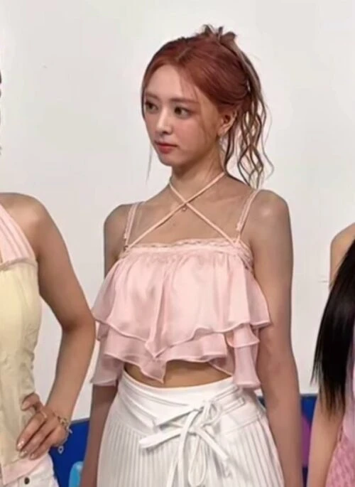 Pink Layered Style Tie-Front Top | Yuna - ITZY