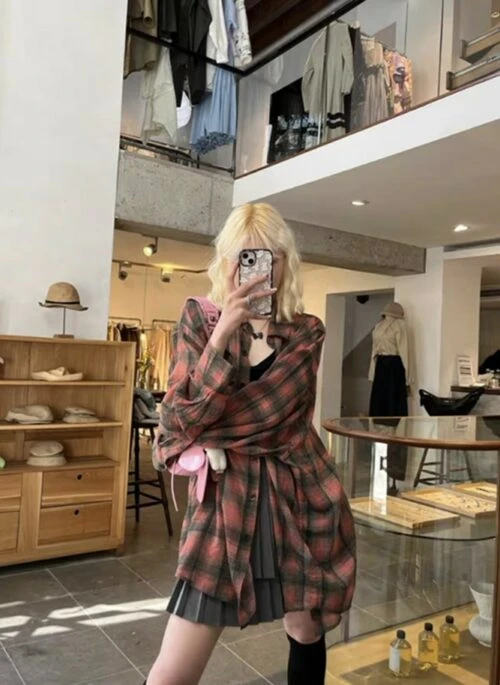 Pink Plaid Oversized Shirt | Han – Stray Kids