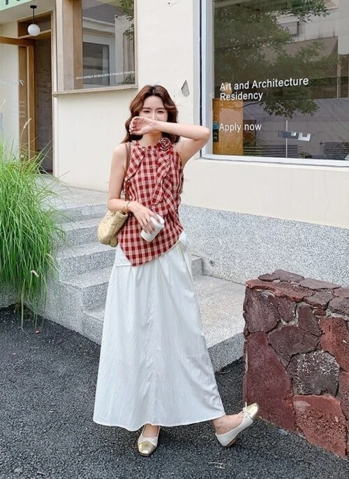 Plaid Halter Top And Skirt Set Summer Style