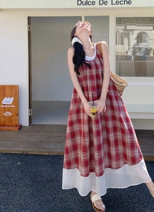 Plaid Patchwork Sleeveless Summer Dress Set