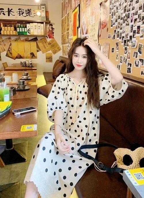 Polka Dot Lace Patchwork Sweet Slimming Long Dress