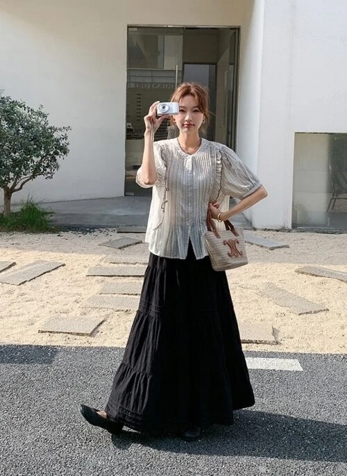 Polka Dot Ruffle Blouse And Skirt Set