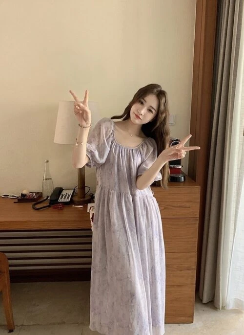 Purple Floral Slim Fit Vacation Maxi Dress
