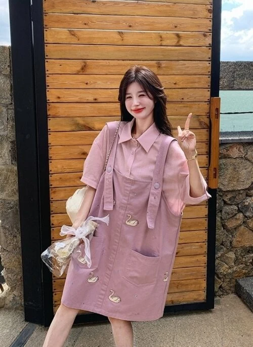 Purple Patchwork Design Relaxed Fit Shirt Dress