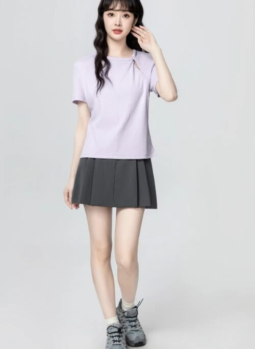 Purple Twist Front Short Sleeve Knit Top
