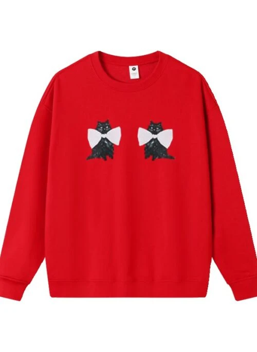 Red Bow-Tied Kitty Sweatshirt | Minji – NewJeans