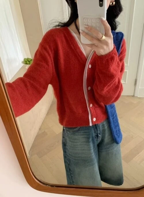 Red Lace Lining Cardigan | Mo Yeon Joo- Tastefully Yours
