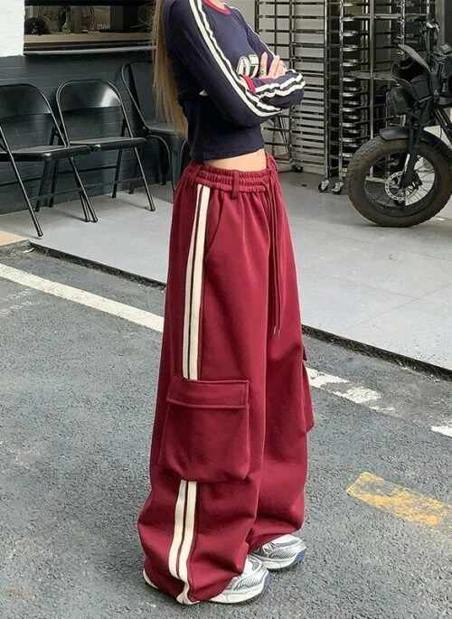 Red White Lining Side Pockets Pants | Yoo Mi Ji – Our Unwritten Seoul