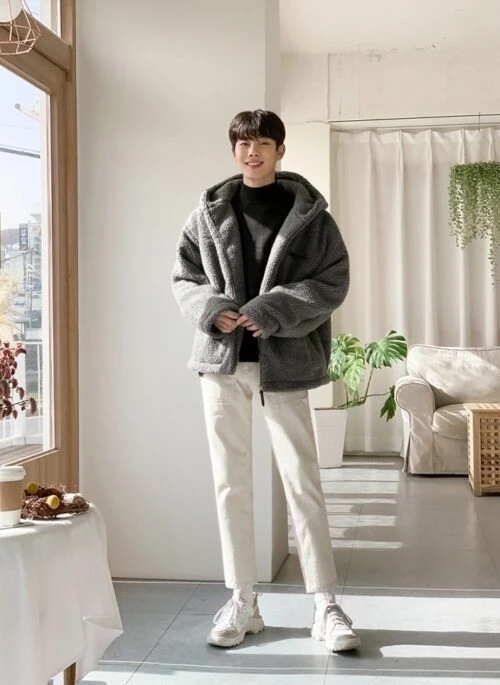 Sherpa Fleece Hooded Winter Jacket