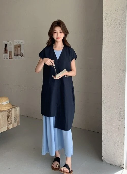 Sleeveless Shirt Dress Fashion Casual Two Piece Set