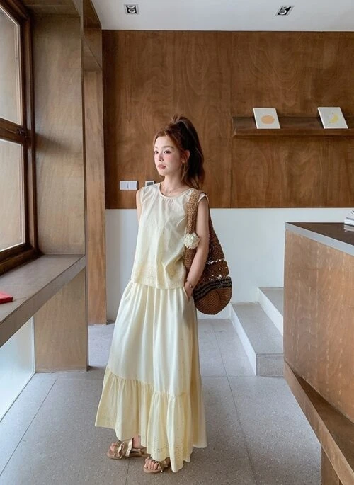 Sleeveless Vest And Skirt Set Summer French Style