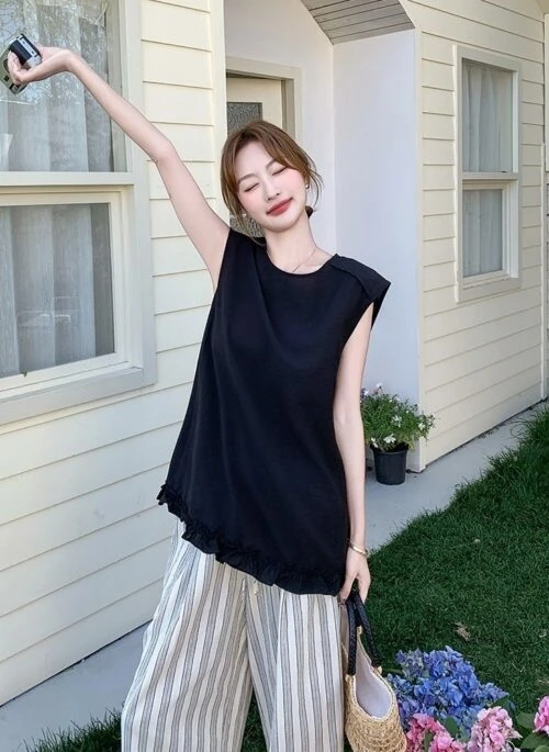 Striped Casual Vest Wide Leg Pants Set
