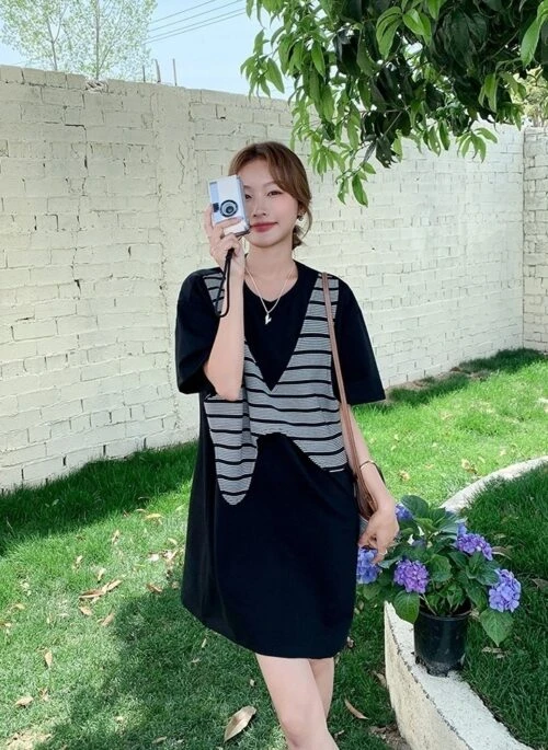 Striped Colorblock A Line Summer Dress