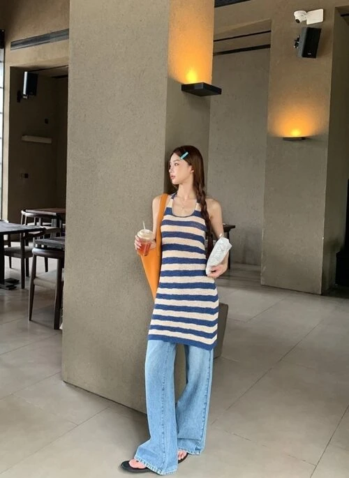 Striped Halter Neck Elegant Summer Dress