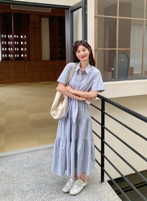 Striped Tie Waist Shirt And Skirt Set