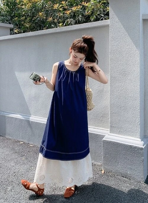 Summer French Style Sweet Vacation Patchwork Dress