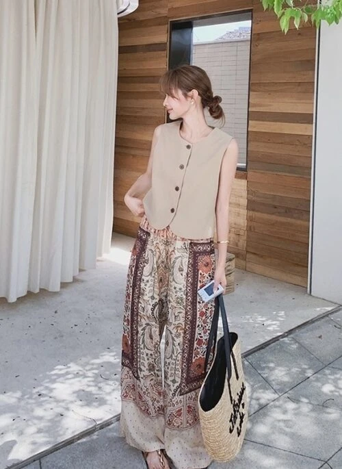 Summer Relaxed Fit Casual Top And Wide Leg Pants Set