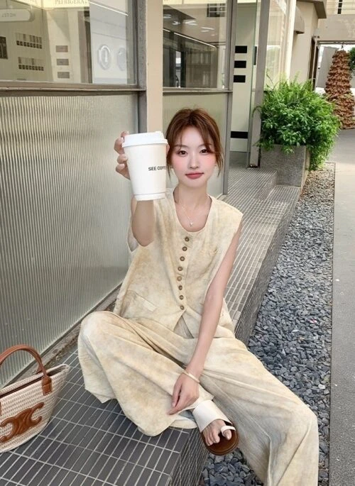 Summer Sleeveless Vest Wide Leg Pants Set