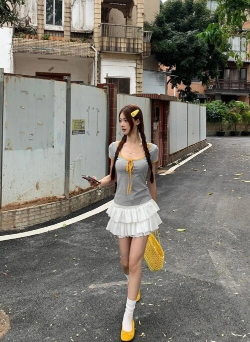 Trendy Gray Short Sleeve Unique Summer Top