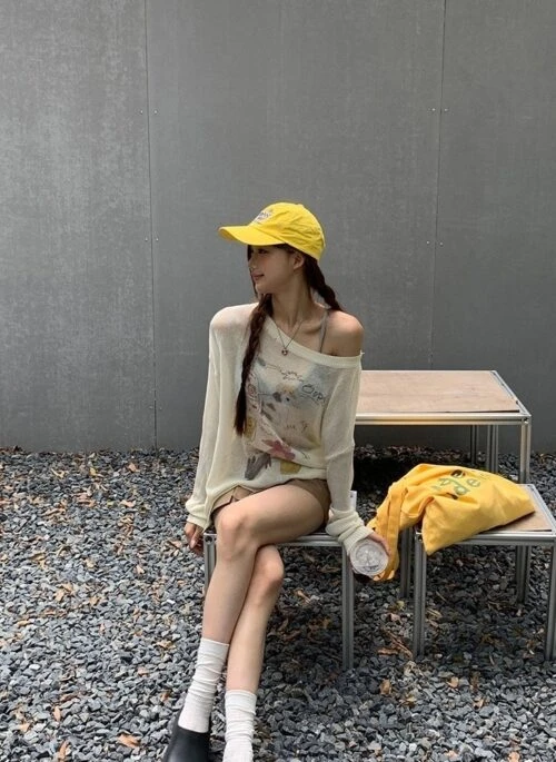 Unique Knit Off Shoulder Long Sleeve Summer Top