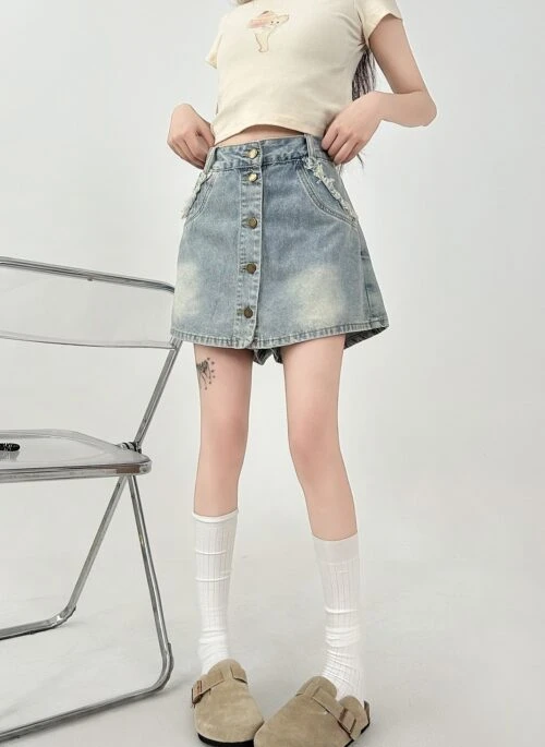 Vintage Denim High Waist A Line Mini Skirt