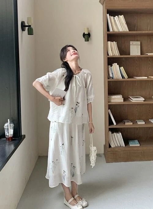Vintage Embroidered Shirt And Skirt Set