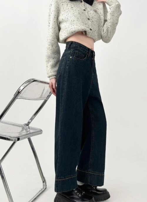 Vintage High Waist Wide Leg Denim Pants