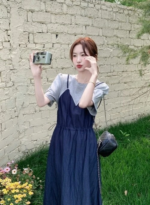 Vintage Patchwork Layered Look Summer Maxi Dress