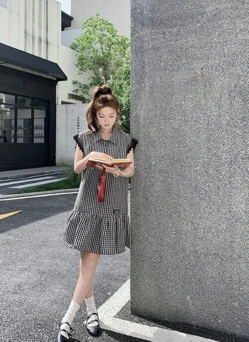 Vintage Plaid Casual Summer Midi Dress