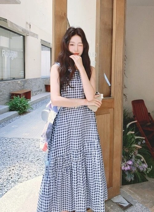 Vintage Sleeveless Plaid French Style Dress