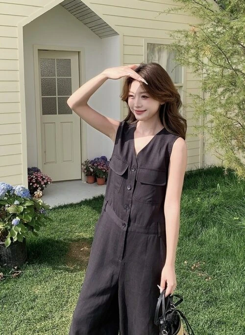 Vintage Style Sleeveless Wide Leg Jumpsuit