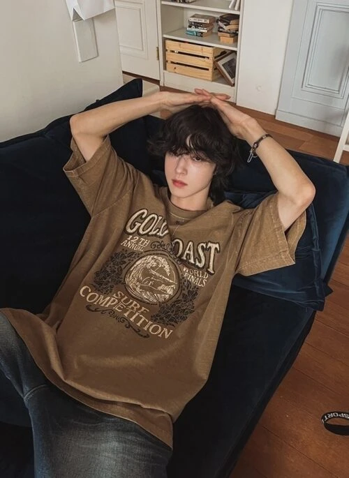 Vintage Washed Cotton Graphic Tee Casual Loose Fit