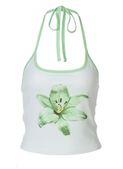 White And Green Flower Halter Top | Shuhua – (G)I-DLE
