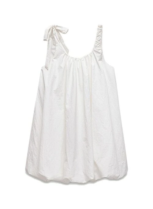 White Asymmetric Strap Puffy Dress | Wonhee - ILLIT