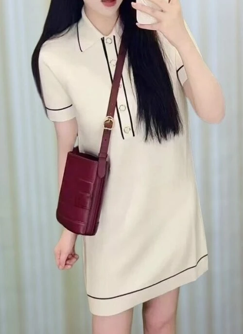 White Collared Polo Dress With Contrasting Linings | Ahyeon - BabyMonster