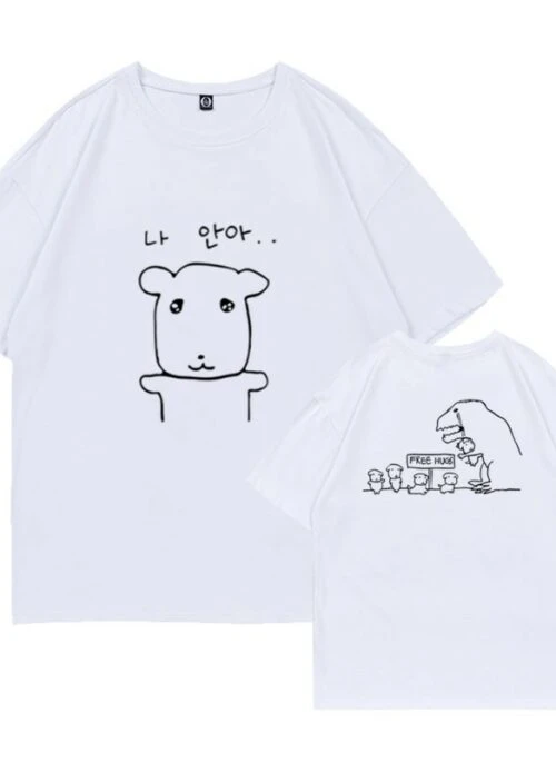 White Doodle Print “Free Hugs” T-Shirt | Yeji – ITZY