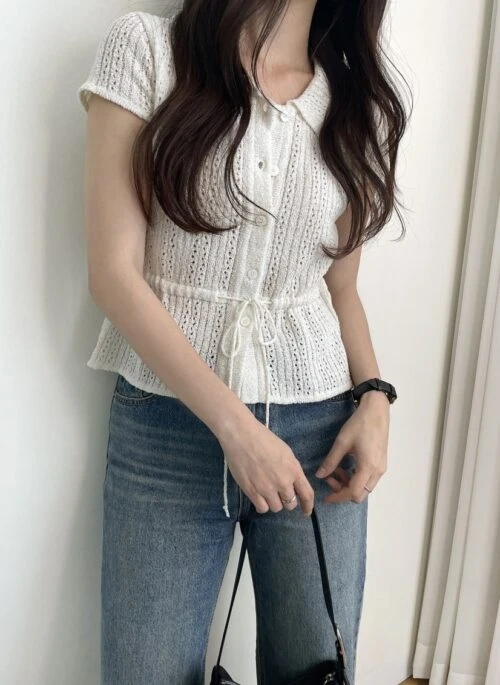 White Drawstring Waist Knitted Top | HyunA