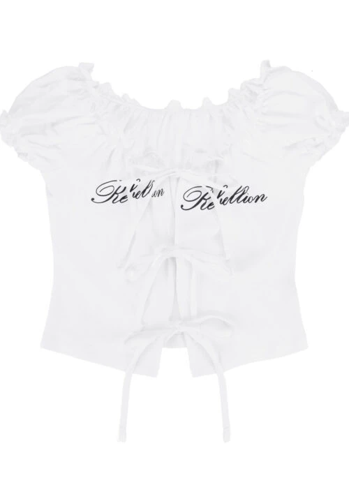 White Rebellion Print Ruffled Top | Ningning - Aespa