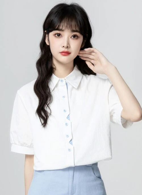 White Short Sleeve Polo Shirt With Unique Design