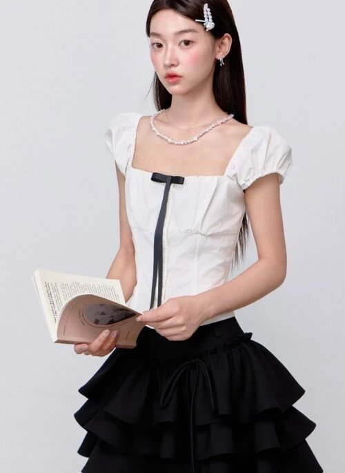 White Square Neck Ribbon Top | Chaeryeong – ITZY
