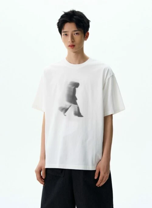 White Walking Silhouette Print T-Shirt | Heeseung – Enhypen