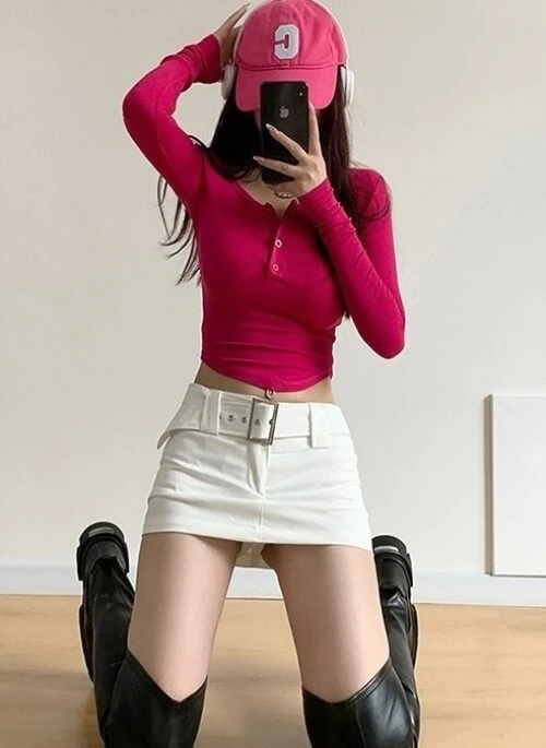 White Wide Belt Mini Skirt | Ruka – BabyMonster