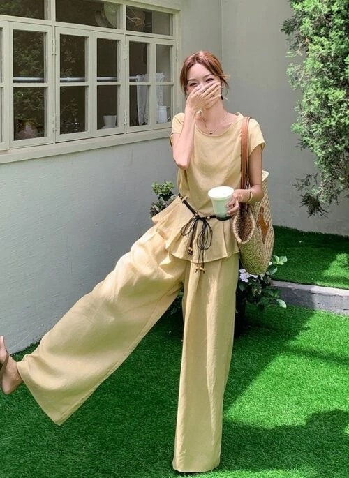 Yellow Chic Waist Slimming Fashion Two Piece Set